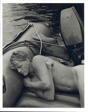 1990 Bruce Weber Nude Male Model Sleeping On A Zodiac Boat Art Photo Gravure
