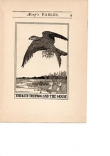 AESOP'S FABLE PRINT "THE KITE, FROG & THE MOUSE"  by Percy J. Billinghurst 1922