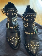 Kurt Geiger Women's Black Leather Studded Ankle Boots Size UK Size 4