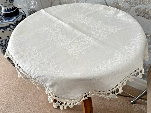 Vintage white cotton damask - white,