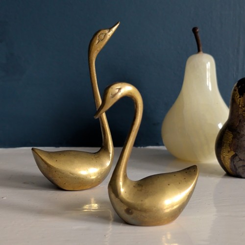 Pair brass swan ornament - pair,