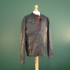 Superdry Biker Leather Jacket Men's X-Large Black Long Sleeve Outdoor Full Zip