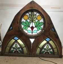 ANTIQUE TUDOR CHURCH STAINED GLASS WINDOW OLD ARCH PERIOD RARE 17th CENTURY WOOD