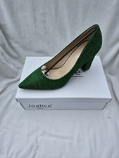 Green shimmer block heel court