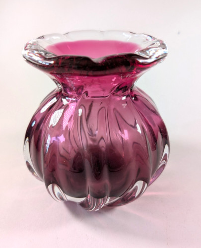 Vintage cranberry glass ribbed - cranberry,
