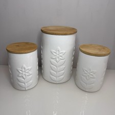 Set of 3 Kitchen Storage Jars Canisters - Tea, Coffee, Sugar Biscuits - Ceramic