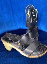 Art Company Black Leather Sandals Wooden Heel Uk 7 Eu 40 Mojave Amsterdam