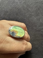 Vintage 925 Maker Sterling  Silver Big Ammonite Ring -uk Size L