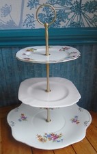 3 tier china cake stand made from vintage mismatched pink & floral plates