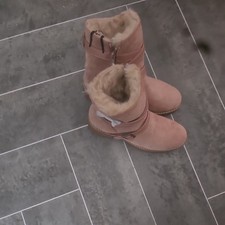NEXT Pink Suede Faux Fur Lined Forever Comfort Buckle Strap Boots UK 5