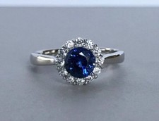 1.4ct Simulated Blue Tanzanite Floral Solitaire Birthday Ring White Gold Plated