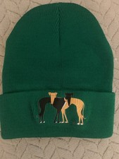 Unisex Acrylic Beanie  Hat, With Greyhound Motif. Green, Red,Pink