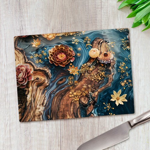 Floral wooden glass chopping - wooden,