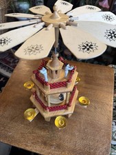 Wooden Christmas Pyramid Traditional German Rotating Candle Windmill Angels