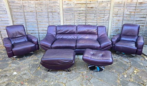 Purple leather 5pc sofa - 5pc, set