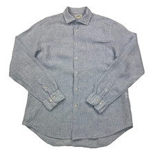 Hartford Shirt Men's Large Light Blue 100% Linen Long Sleeve Button Up