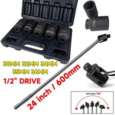 1/2" Dr Power Breaker Bar 24 inch + 12 Point Axle Hub Nut DEEP IMPACT Socket Set