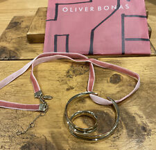 New Oliver Bonas Gold Tone Pendant necklace With Pink Velvet Ribbon .