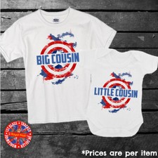 Captain America Big & Little Cousin Kids T-shirt Bodysuit Boys Girls Gift Set