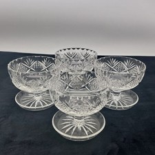 Cut Crystal Footed Sundae Grapefruit Dish Bowl Set of 4 10.7cm Diameter