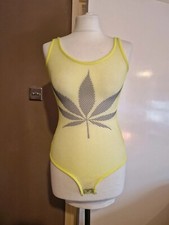 Neon yellow fishnet sheer leaf