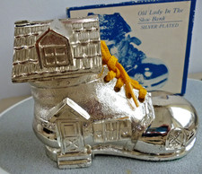 BRAND NEW Vintage Silver Plated "Old Lady In The Shoe" Money Bank -Money Box
