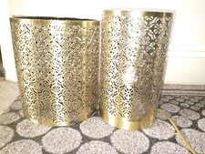 Bronze Metal Morrocan Cut Out  Table Lamp And Shade  Matching Pair