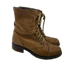 Steve Madden Troopa Combat Boots Lace Up Brown Leather Side Zip Heel Womens 9