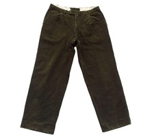 Mens Vintage Trousers 80s Olive Green Jumbo Corduroy Retro 32W" / 27L"