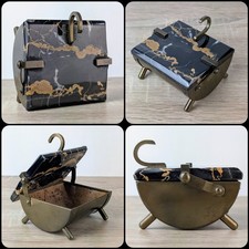 Antique Art Deco Black Marble & Brass Desk Cigarette Box Vintage Germany c1925