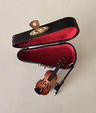 Dollhouse/Miniature Wood  W/String Violin And Bow In Case Musical Instrument.