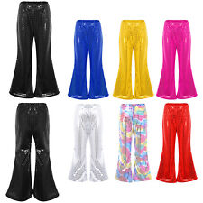 Boys Girls Sparkly Dance Flared Pants Hip Hop Jazz Bell Bottom Wide Leg Trouser
