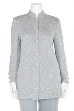 *SPARKLY!* St. John Evening 2Pc Crystal Jacket & Pant Suit in Light Gray sz 10