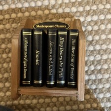 Vintage Miniature Shakespeare Classics In Wooden Stand Soft Leather Binding