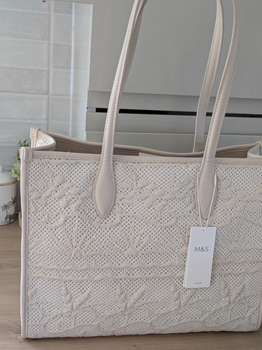 Cream embroidered tote - m&s,