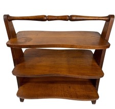 VTG Wooden 3-Tier Shelf Spindle Handle Petersen Art MCM Double Sided Book Plant