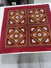 Vintage Kutch Indian Embroidery w Mirrors Hanging Textile 26x27” Bright Colors