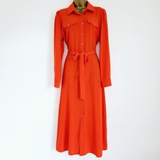 NEW Ex Dorothy Perkins 8-22 Coral Red Crepe Pocket Front Belted Midi Shirt Dress
