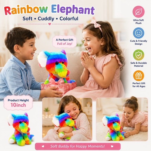 Soft stuffed rainbow elephant - stuffed,