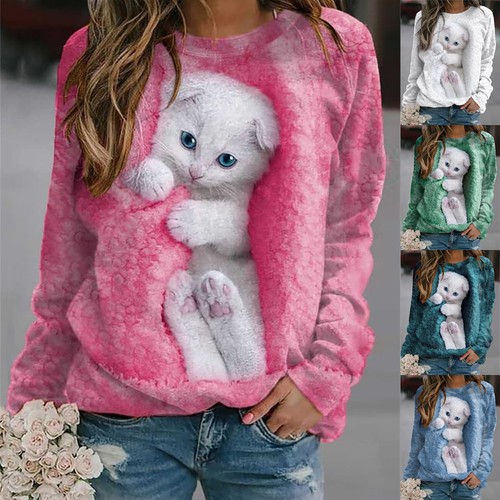 Ladies cat printed - ladies, sleeve