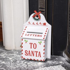 North Pole Post Letter Box White Wooden Christmas List Card Xmas Wall Mailbox