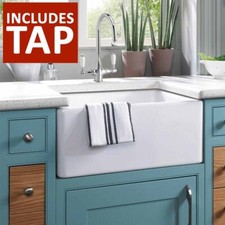 Astini Belfast 100 1.0 Bowl White Ceramic Kitchen Sink, Waste & Traditional Tap