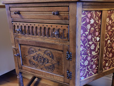 Vintage Carved Oak Hall Cabinet, solid wood