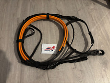 EQUINE WORLD Brown Leather Snaffle Cavesson Horse Riding Bridle with Orange Rein