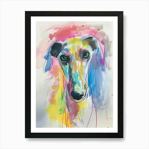 Colourful gouache saluki dog - gouache,