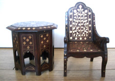 RARE MINIATURE INDIAN  INLAID  HOSHIAPUR  TABLE AND CHAIR