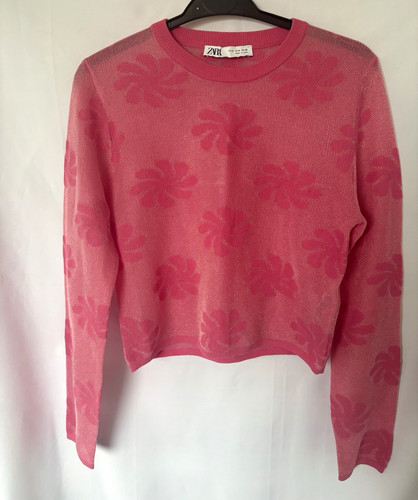Zara pink floral knit - zara, pullover