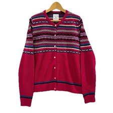 Fair Isle Cardigan Country Rose L UK 14-16 Wool Knit Land Girl Scandi Toast EWM