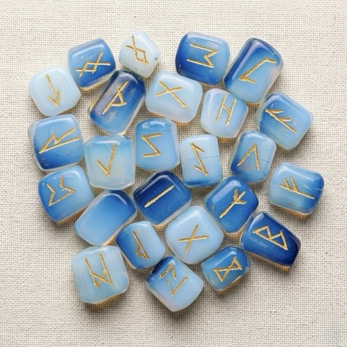 Opal stone rune set engraved - opal,