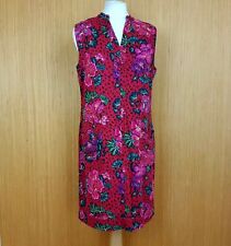Isle Dress Red Floral Pockets Linen Blend Below Knee Length UK 10